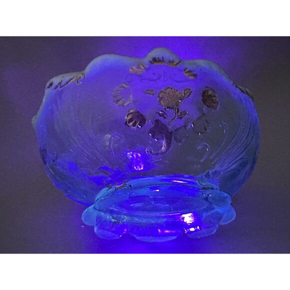 Antique Northwood Blue Opalescent Carnelian Everglades Berry Bowl Gold - Picture 3 of 10